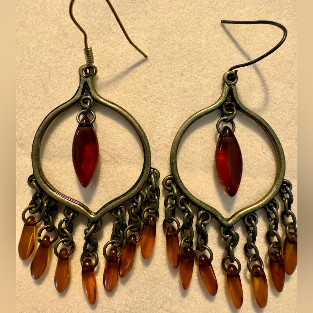 Brown Crystal Bronze Dangle Earrings